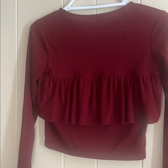 Zara Burgundy Ruffle Crop Top - Picture 4 of 4